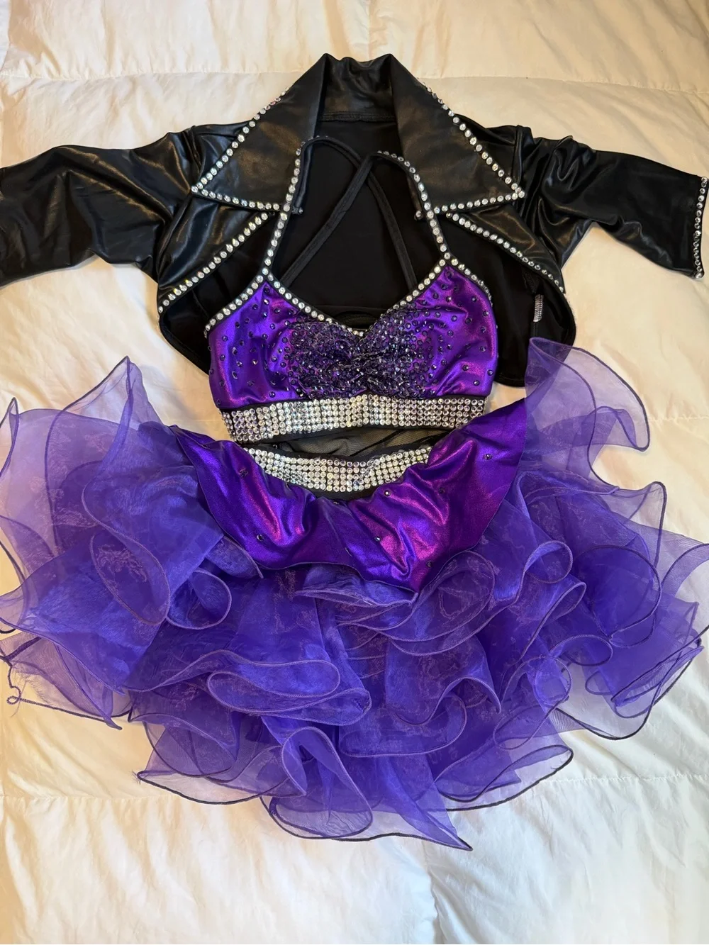 Kids Purple Ruffle Dance Costume with Black Jacket